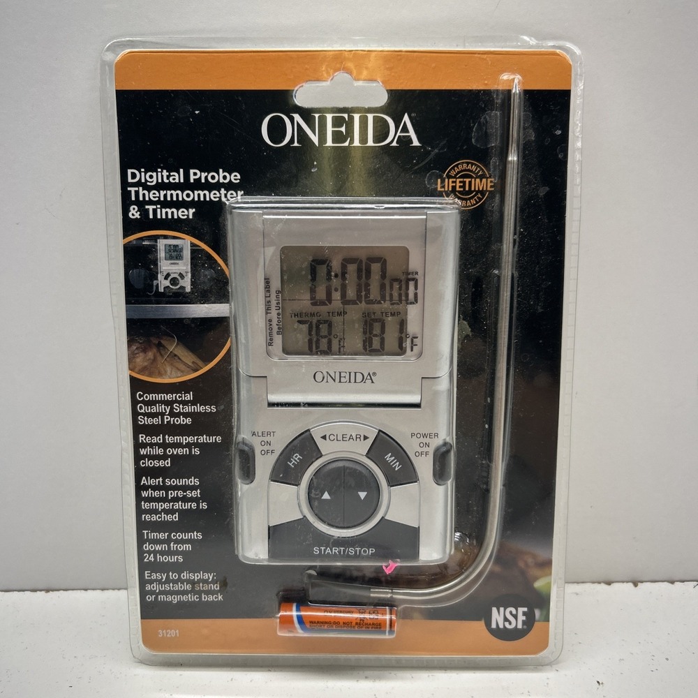 Oneida Digital Probe Cooking Thermometer & Timer Silver/Grey Model 31201 NEW